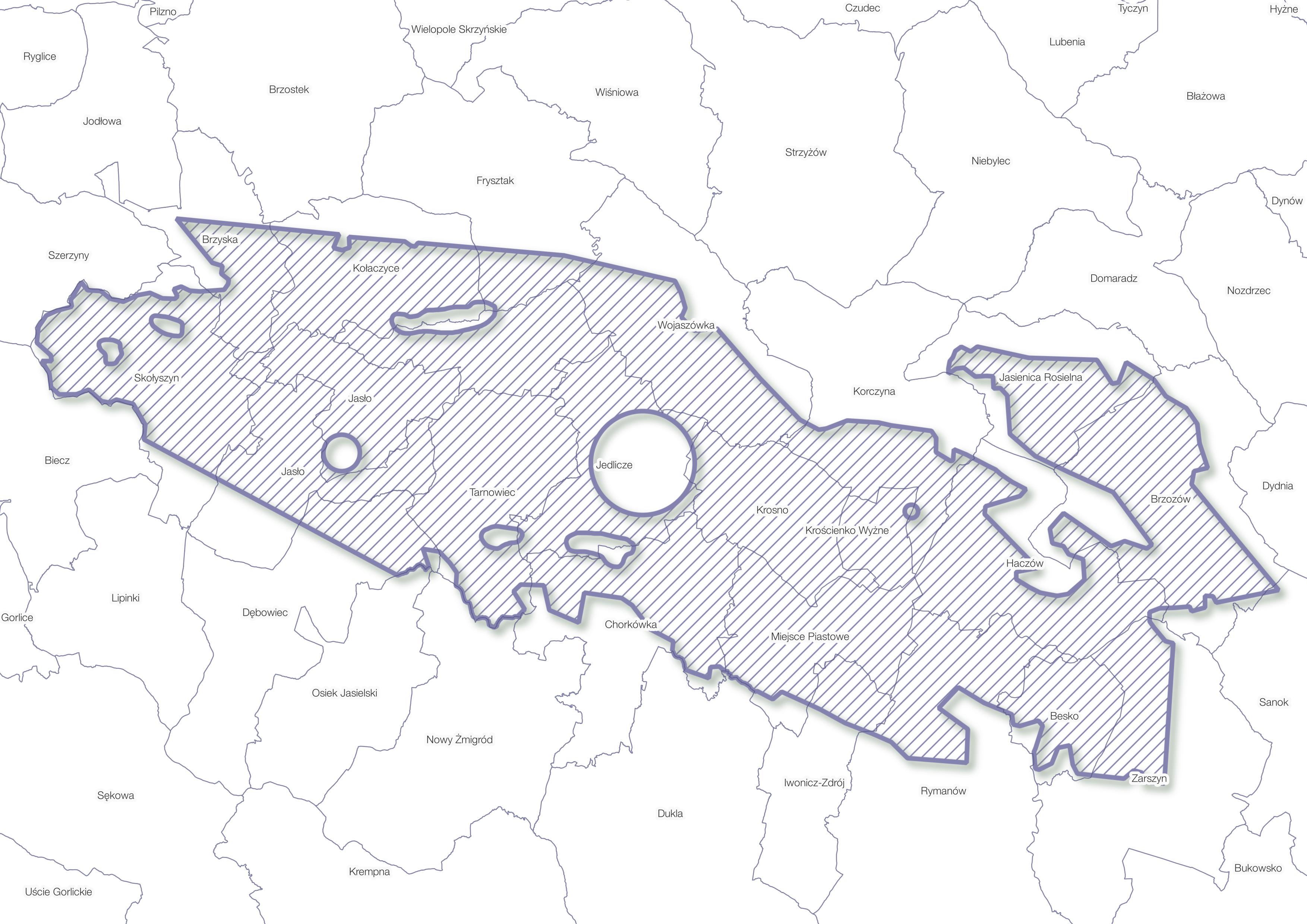 Centrum Kompetencji Gmina Miasto Krosno i Gminy Partnerskie – obszar projektu